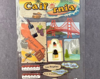 CALIFORNIA 3D Stickers | Golden Gate Bridge Wine Country | Bear State Parks Embellishment Beverly Hills Hollywood | Jolees Scrapbook | E3832