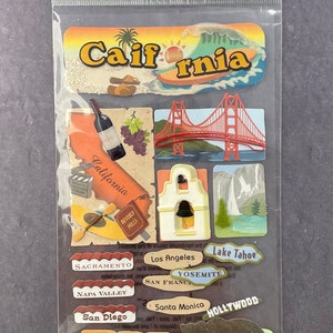 CALIFORNIA 3D Stickers Golden Gate Bridge Wine Country Bear State Parks Embellishment Beverly Hills Hollywood Jolees Scrapbook E3832 image 1