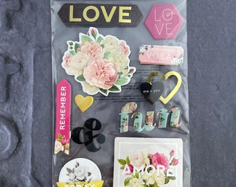 LOVE Amore 3D Embellishments | Heart Flower Stickers | Vintage & Wedding Marriage | Engagement Paper Crafting | Scrapbook Sticker | E3867*