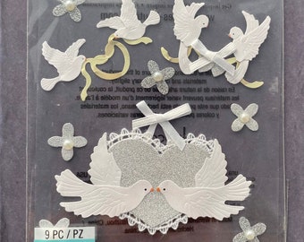 WEDDING Sticker | Dove Love Birds | Silver Anniversary Embellishment | Marriage Scrapbook | Handmade Scrapbooking | Paper Crafting | E3807