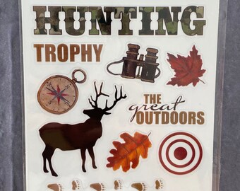 HUNTING Hunter Sticker | Trophy Shot | Deer Compass Binoculars Hunting Season Embellishment | Scrapbook Sticker | Paper Crafting | E3884*