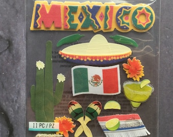 MEXICO Sticker | Cactus Sombrero Mexico Flag Maracas Margarita Sticker | Vacation Travel Sticker | Jolees Scrapbook Sticker | E3745