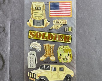 Tags-US Soldier Embellishment | Army Dog Tag Sticker | Hummer Camo | American Flag | Veteran Military Scrapbook | Paper Crafting | E3961*