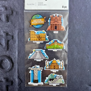 SEVEN WONDERS of the World Scrapbook Sticker | Petra The Colosseum Great Wall of China Chichen Itza Taj Mahal Machu Picchu E4126