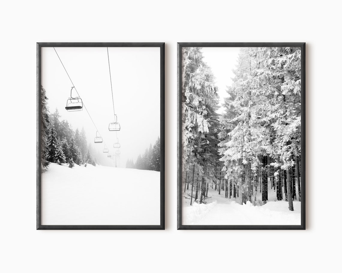 Set of 2 Ski Print | Forest Printable Wall Art | Digital Winter ...