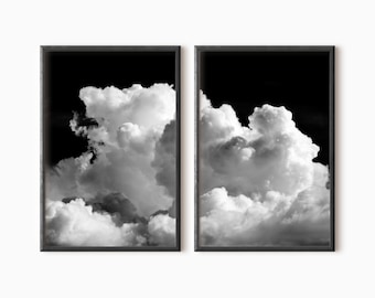 Cloud Print Set Of 2 | Black And White Printable Wall Art   #0709