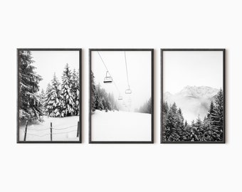 Winter Print Set Of 3 Ski Prints Mountain Print Snowy Forest Printable Wall Art Nordic Decor Winter Forest Print Snow Trees   #0398