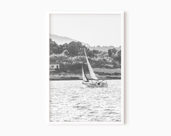 Sailboat Art Print | Black And White Sailboat Photography | Regatta Croatia | Printable Sailing Wall Art DOWNLOAD    #0830
