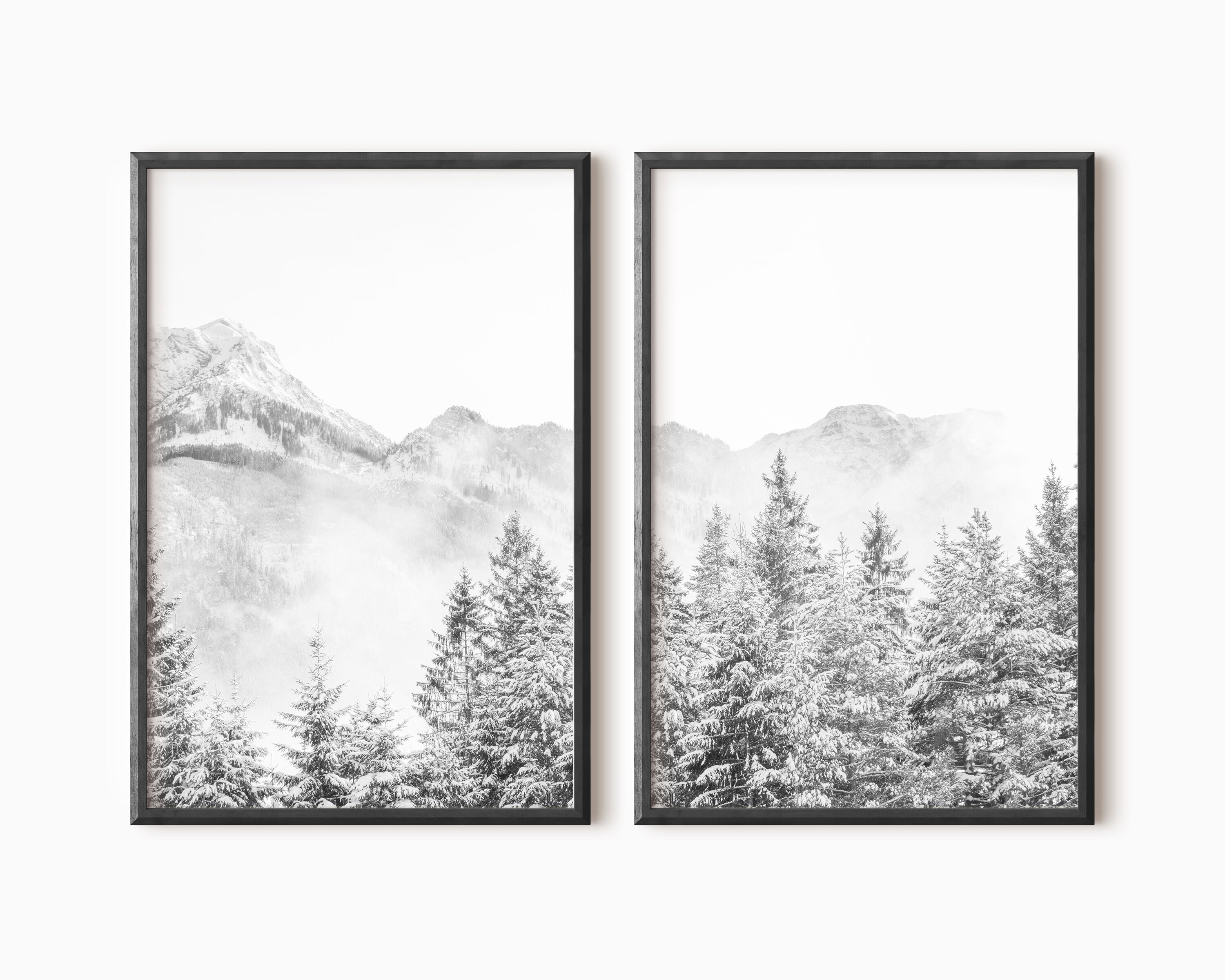 Set of 2 Prints | Mountain Wall Art | Printable Black and White ...