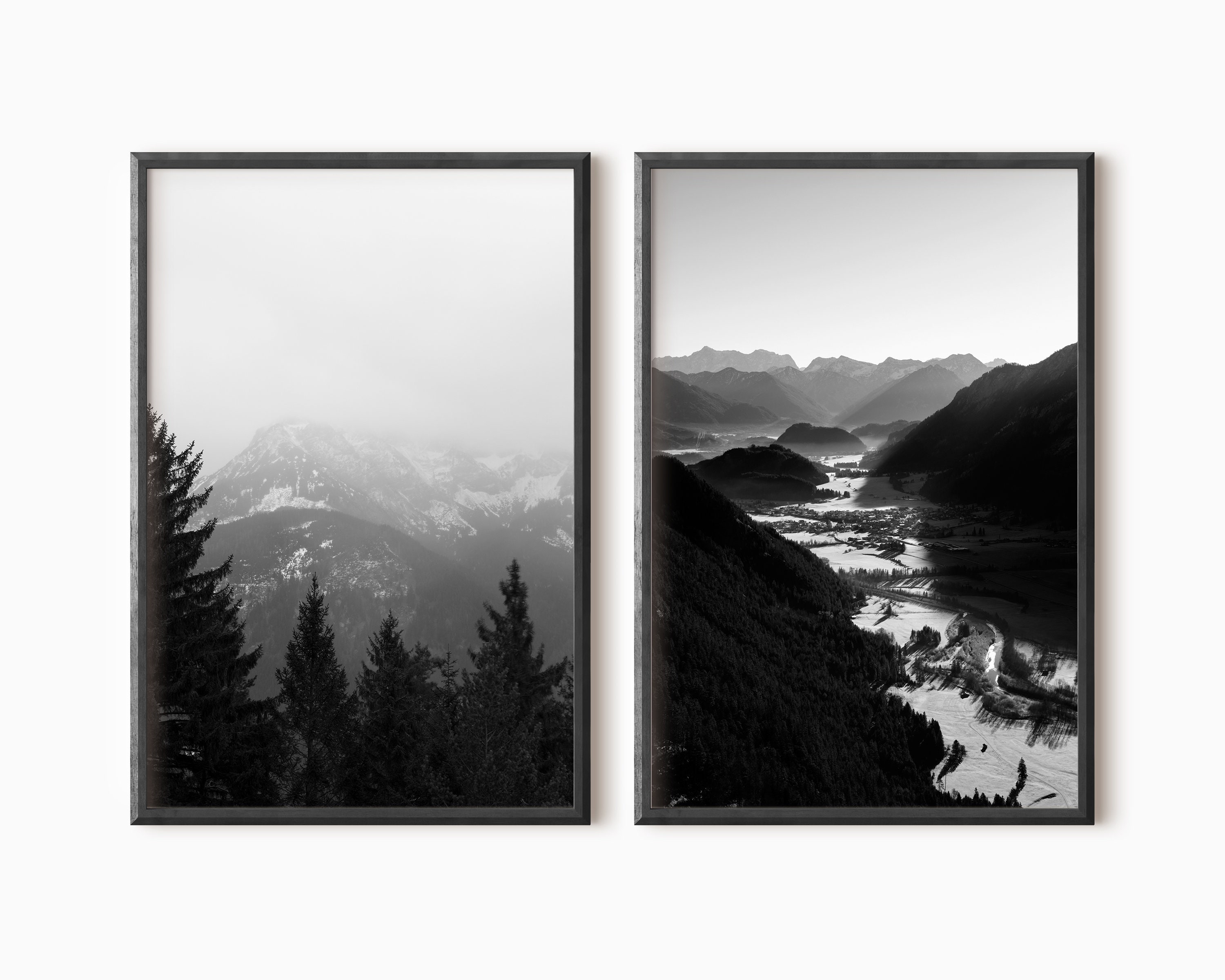 Mountain Print Set Of 2 | Forest Wall Art | Black And White Nature Prints | Printable Art DOWNLOAD   #0012