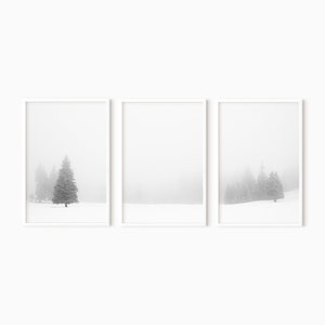 Set Of 3 Minimalist Winter Prints | Printable Snowy Pine Tree Art Download   #0158