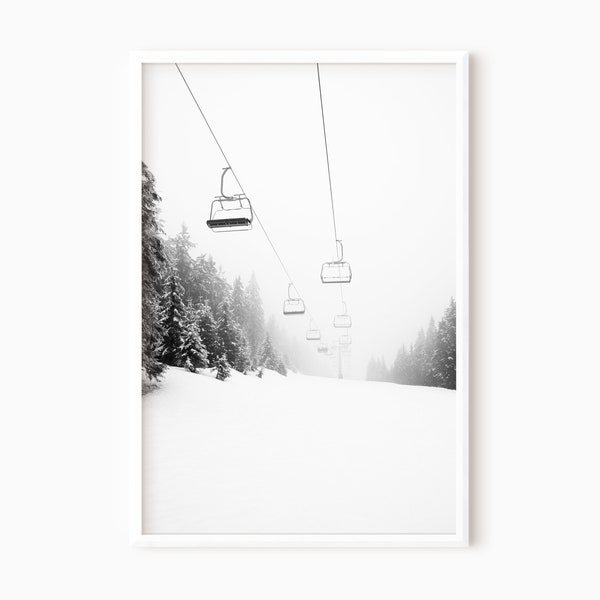 Impression de ski, impression de montagne, téléchargement immédiat, photographie, cadeau pour amateur de ski, affiche, impression noir et blanc, impression minimaliste, #0122
