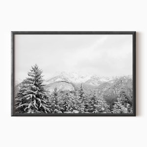 Snowy Mountain Print | Black And White Nature Photography | Printable Forest Art | Downloadable Prints | Winter Photography   #0092