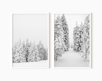 Winter Forest Set Of Two | Printable Snowy Trees Art DOWNLOAD  #0391