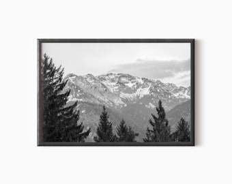 Black And White Mountain Print | Printable Horizontal Print | Mountain Wall Art Digital Download | Rustic Mountain Wall Decor  #0145