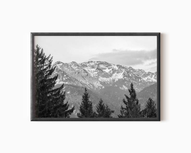 Black and White Mountain Print | Printable Horizontal Print | Mountain ...