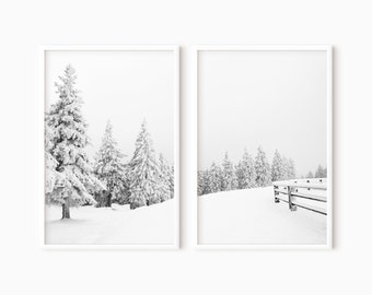 Winter Landscape Set Of 2 Prints | Snow Covered Trees | Printable Winter Scene 2 Piece Wall Art DOWNLOAD   #0566