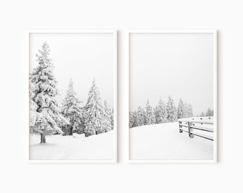 Winter Landscape Set Of 2 Prints | Snow Covered Trees | Printable Winter Scene 2 Piece Wall Art DOWNLOAD   #0566