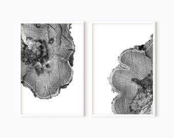 Tree Rings Print Set Of 2 | Black And White Modern Minimalist Decor | Log Slice | Wood Prints Set Of 2 Printable Wall Art   #0451