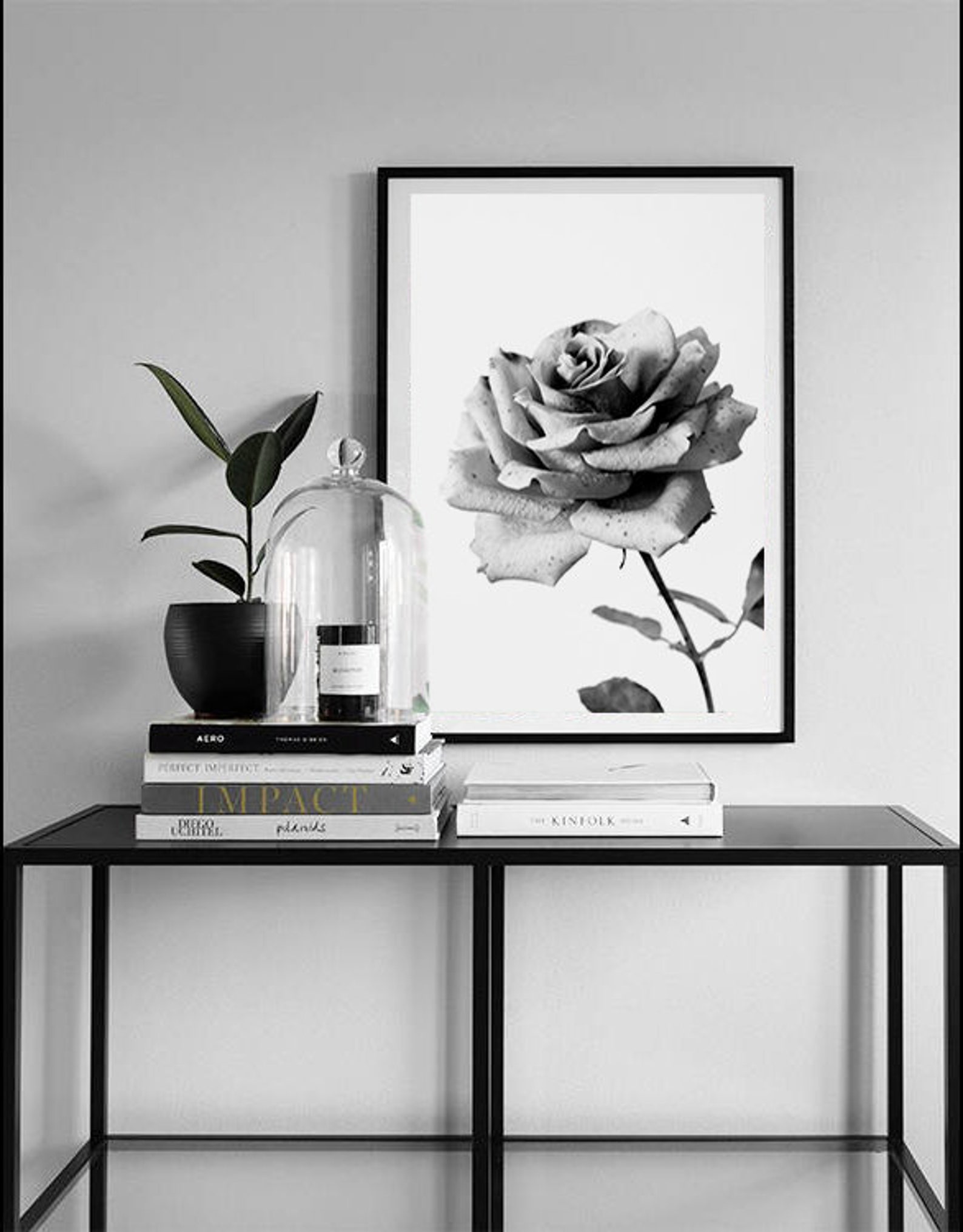 Black and White Rose Wall Art Minimalist Flower Art Etsy