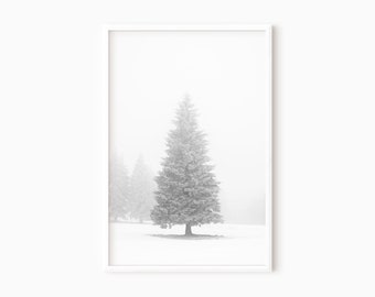 Snow Pine Tree Print | Winter Tree Print | Minimalist Wall Art | Black And White Christmas Prints | Downloadable Winter Wall Art  #0662