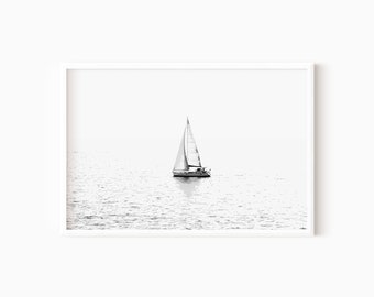 Segel Kunst | Maritime Wandkunst | Minimalistisches Wohndekor | Druckbare Wandkunst | Segelboot Druck | Maritimes Kinderzimmer | Landschaftsmalerei #0495