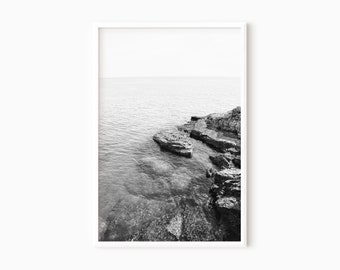 Black And White Ocean Beach Art Print | Printable Coastal Photography   #0463