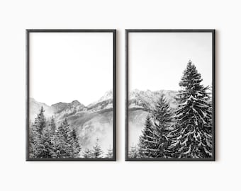 Mountain Forest Set Of 2 Prints | Black And White Nature Wall Art | Downloadable Prints | Instant Download   #0018