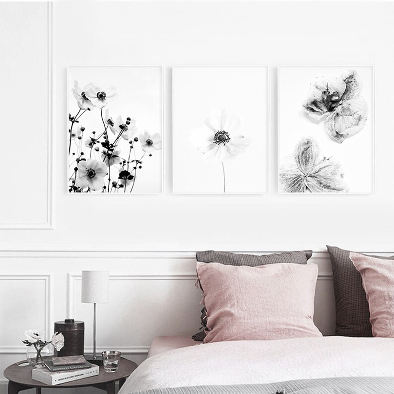 Flower Set Of 3 Prints Black And White Printable Floral Wall Art 0444 image 2