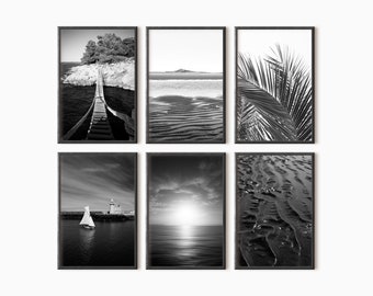 Beach Set Of 6 Prints | Black And White Beach Photography | Printable Gallery Wall Set | Instant Download    #0839