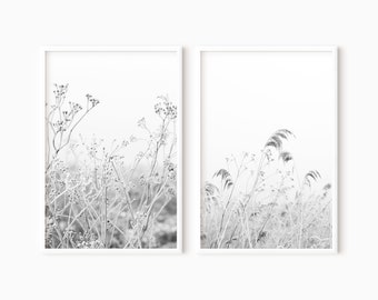 Botanical Print Set Of 2 | Printable Farmhouse Art | Black And White Wildflower Prints | Instant Download    #0392