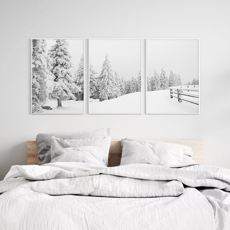 Snowy Landscape Set of 3 Prints | Winter Scene Printable | Ski Lodge ...