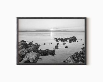 Beach Sunset Print | Black And White Ocean Photography | Printable Wall Art   #0506