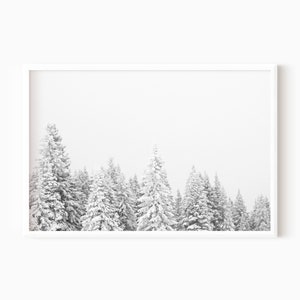 Winter Forest Print Christmas Wall Art Snow Covered Pine Trees Printable Art Snowy Trees   #0366