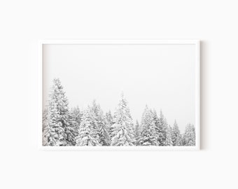 Winter Forest Print Christmas Wall Art Snow Covered Pine Trees Printable Art Snowy Trees   #0366