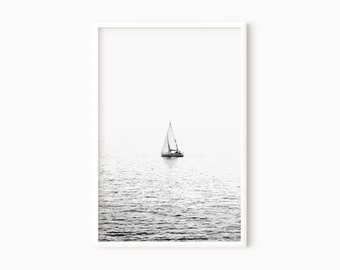 Zeilboot kunstafdruk | Zwart-wit zeilbootfotografie | Afdrukbare zeilkunst aan de muur DOWNLOAD #0464