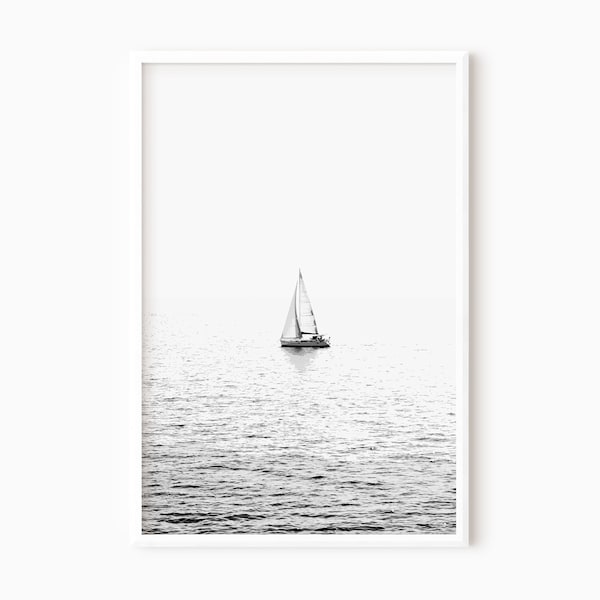 Sailboat Art Print | Black And White Sailboat Photography | Printable Sailing Wall Art DOWNLOAD    #0464