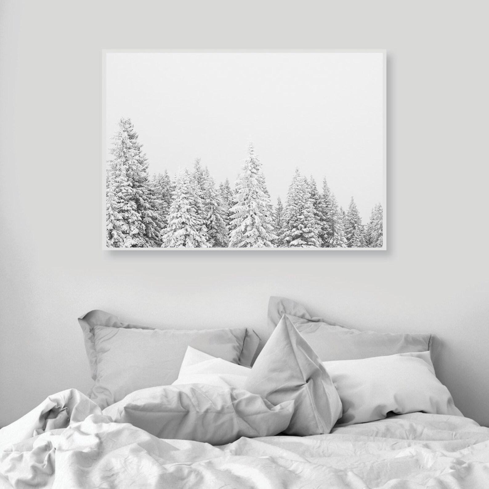 Winter Forest Print Christmas Wall Art Snow Covered Pine Trees Etsy