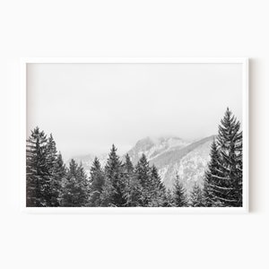 Pine Tree Art | Scandinavian Print | Printable Black and White Poster | Digital Mountain Art Print | Instant Download    #0370