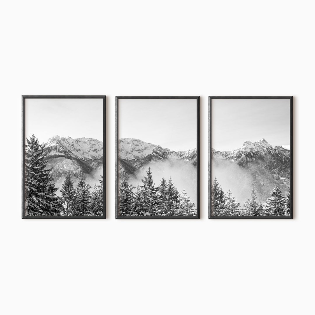 Mountain Forest 3 Piece Wall Art | Misty Forest Printable Art | Instant ...