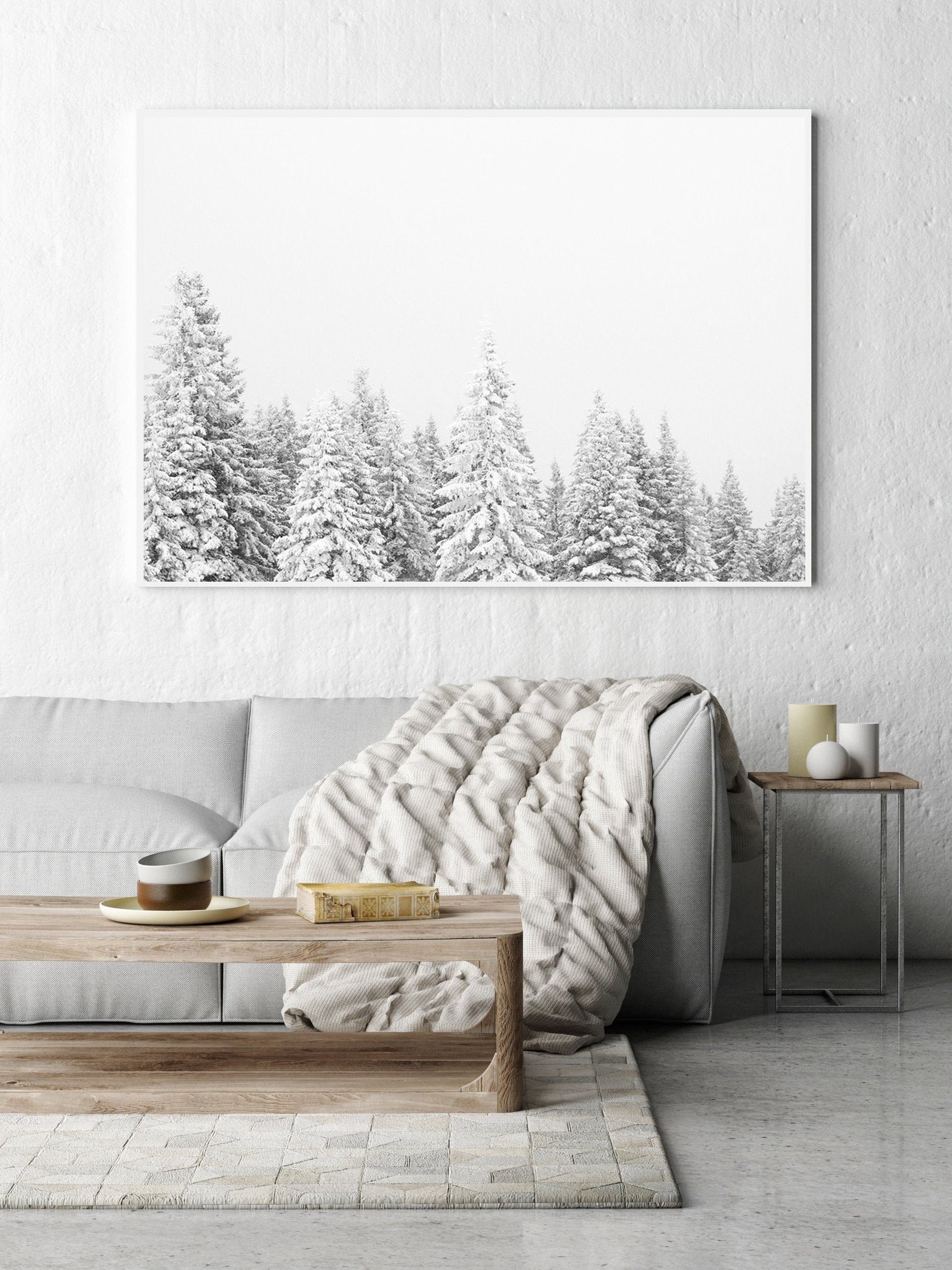 Winter Forest Print Christmas Wall Art Snow Covered Pine Trees Etsy
