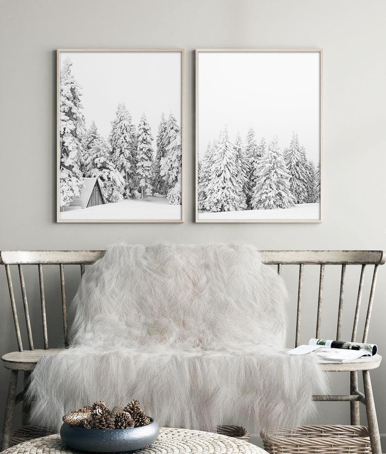 Set of 2 Winter Wall Art Snowy Trees Winter Landscape 2 Etsy UK