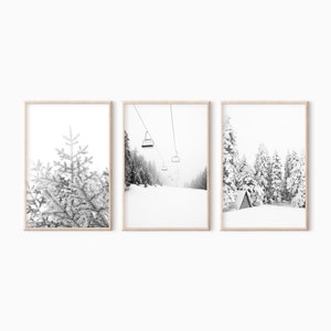 Set of 3 Ski Prints | Snowy Pine Tree Printable Print Set | Instant ...