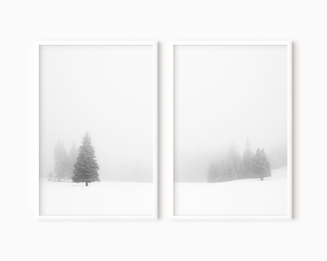 Winter 2 Piece Wall Art | Printable Minimalist Forest Landscape Print ...