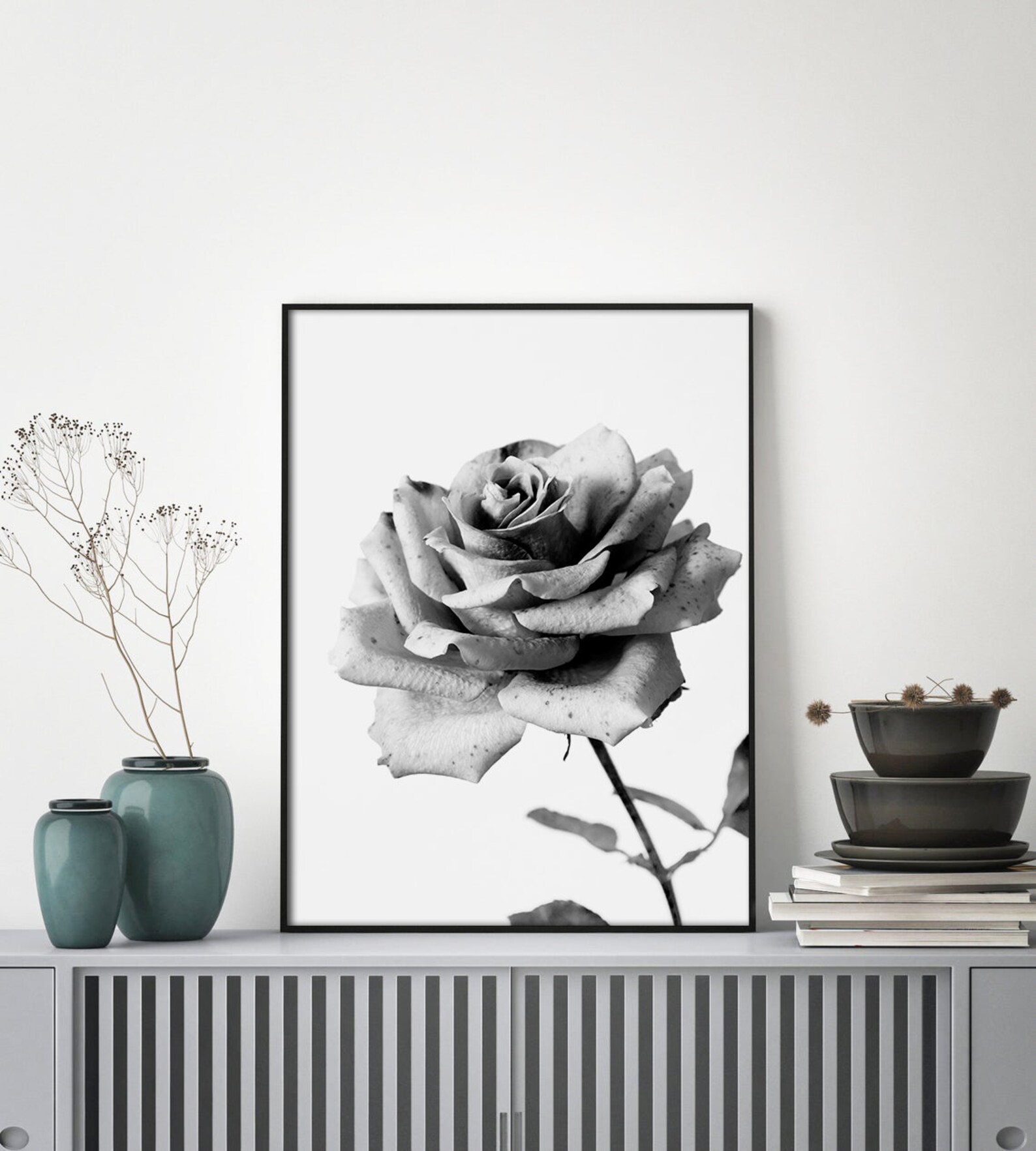 Black and White Rose Wall Art Minimalist Flower Art Etsy