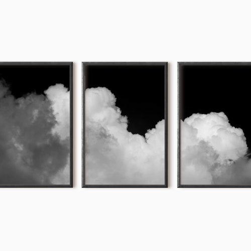 Black and White Abstract Art Set of 3 Prints Cloud Print Etsy