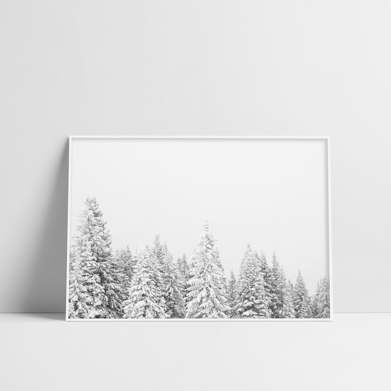 Winter Forest Print Christmas Wall Art Snow Covered Pine Trees Etsy