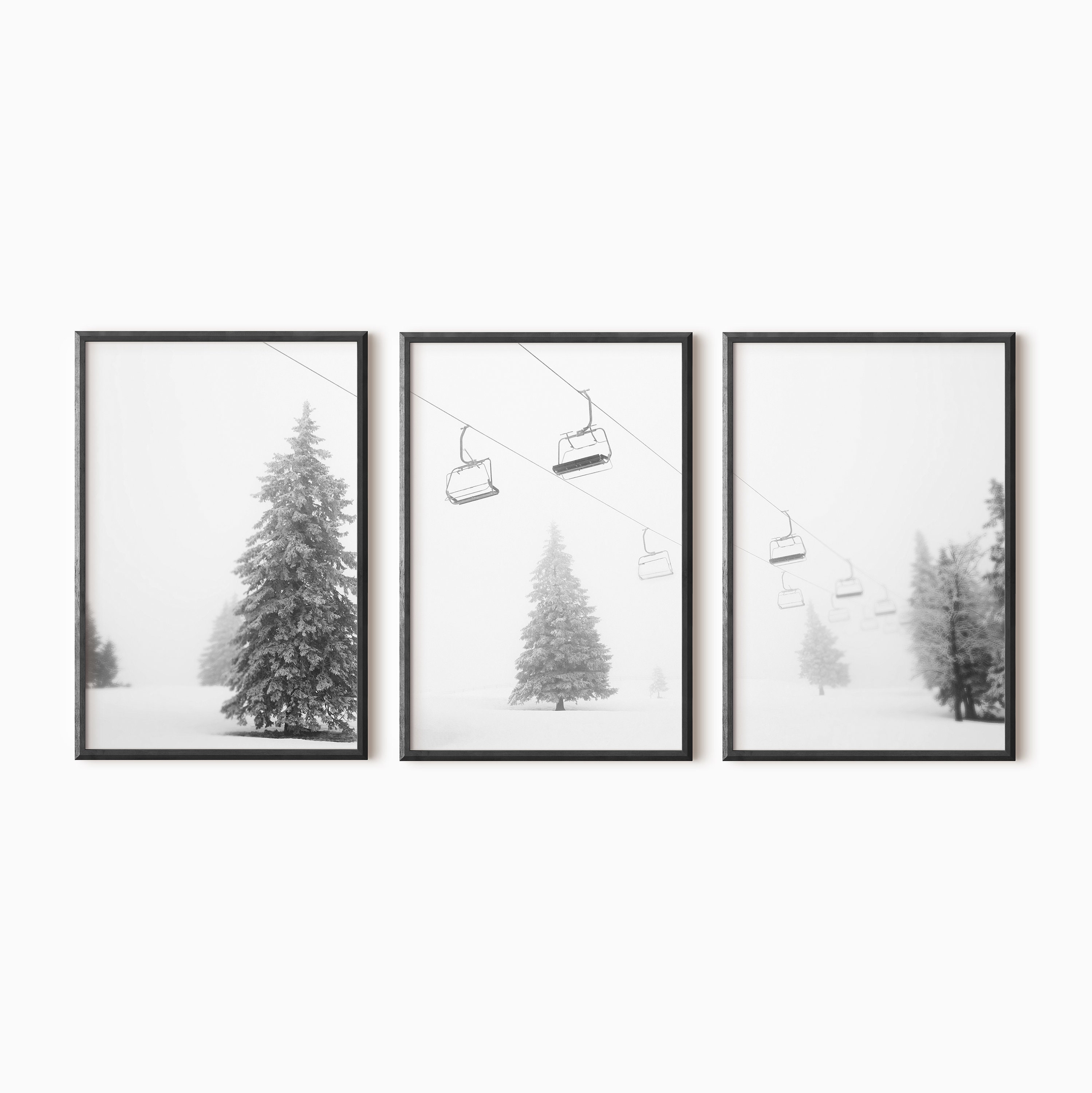 Ski Art Set of 3 Prints | Black White Winter Printable Cabin Decor ...