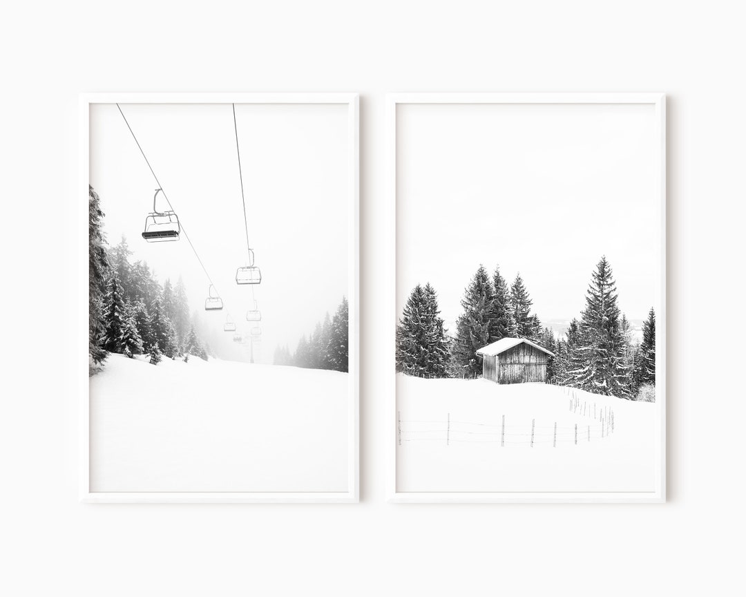 Winter Set of 2 Prints | Mountain Cabin Wall Art | Printable Ski Photo ...