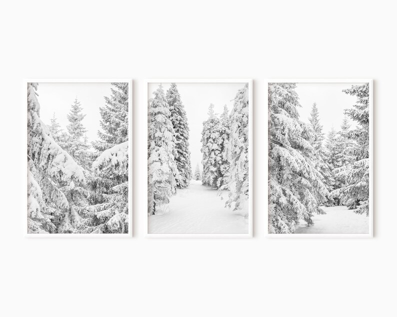 Winter Prints Set of 3 Snowy Tree Print Printable Winter - Etsy